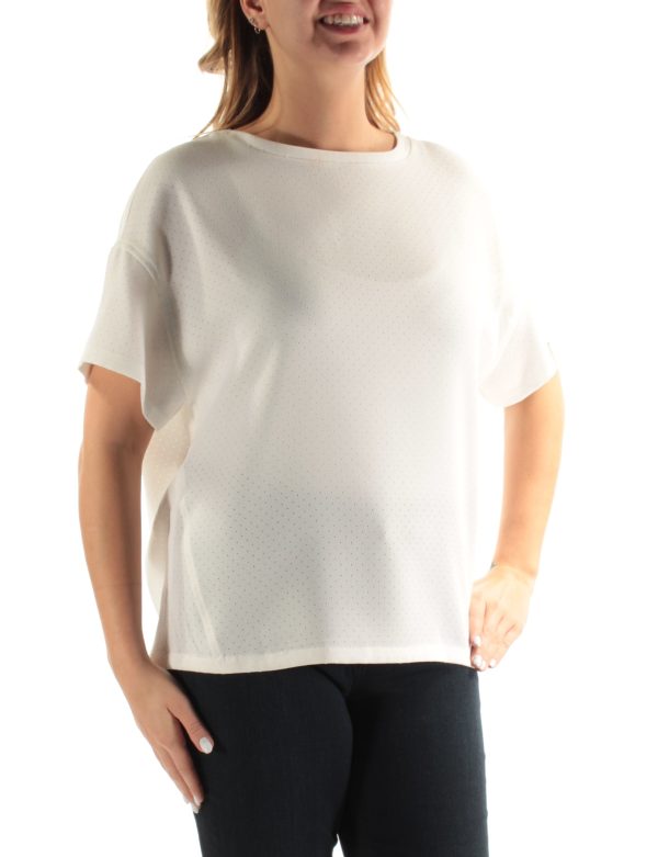 ANNE KLEIN Womens Ivory Pinhole Short Sleeve Jewel Neck Top on Sale