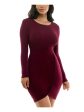 BCX DRESS Womens Burgundy Knit Ribbed Tulip Hem Pullover Long Sleeve Round Neck Short Party Body Con Dress Hot on Sale