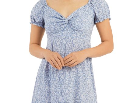 BCX DRESS Womens Smocked Floral Short Sleeve V Neck Short Fit + Flare Dress For Sale