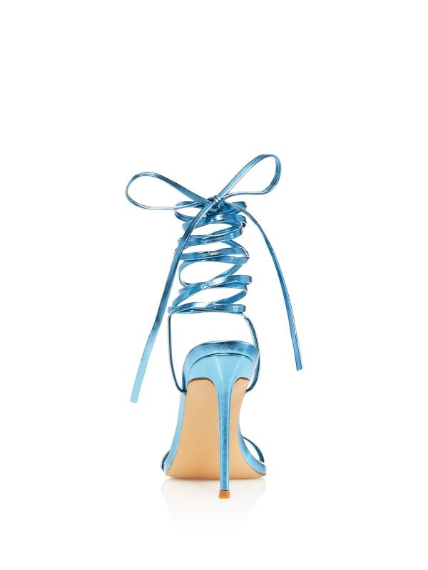 AQUA Womens Blue Wrapping Ankle Straps Padded Mandy Pointed Toe Stiletto Lace-Up Heeled M Hot on Sale