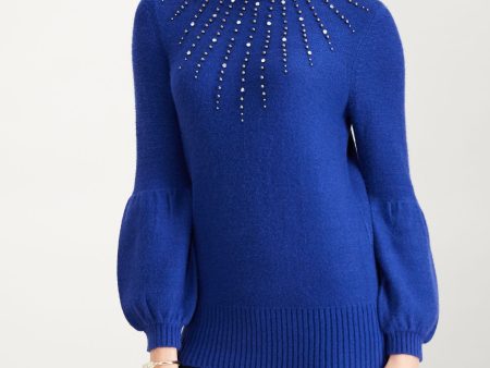 ALFANI Womens Blue Studded Long Sleeve Turtle Neck Sweater on Sale