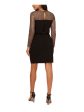 AIDAN Womens Black Zippered Lined Sequined Mesh Trim Keyhole Back Long Sleeve Boat Neck Above The Knee Party Sheath Dress Online