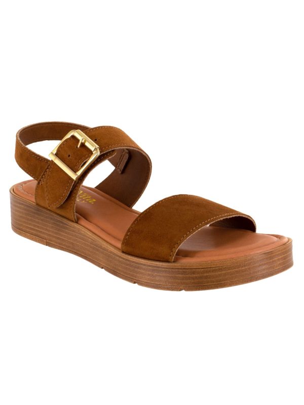 BELLA VITA Womens Brown 1 2  Platform Padded Ankle Strap Tay-italy Round Toe Wedge Buckle Leather Slingback Sandal M Online now