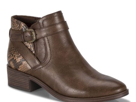 BARETRAPS Womens Brown Snake Print Goring Buckle Accent Comfort Maci Almond Toe Block Heel Zip-Up Booties M Discount