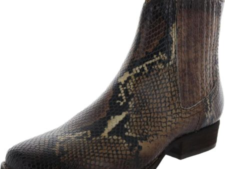 ZODIAC Womens Black Python Heel Pull-Tab Padded Goring Arrow Square Toe Block Heel Zip-Up Leather Chelsea M on Sale