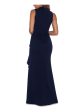 BETSY & ADAM Womens Navy Slitted Zippered Cascade Ruffle Runs Small Crosso Sleeveless Collared Full-Length Evening Gown Dress Fashion