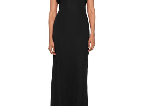 BETSY & ADAM Womens Black Zippered Gathered Draped Details Lined Spaghetti Strap Square Neck Full-Length Evening Gown Dress Online now