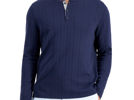 ALFANI Mens Navy Crew Neck Classic Fit Stretch Henley Shirt Supply