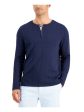 ALFANI Mens Navy Crew Neck Classic Fit Stretch Henley Shirt Supply