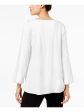 ALFANI Womens White Embellished Long Sleeve Jewel Neck Top Sale