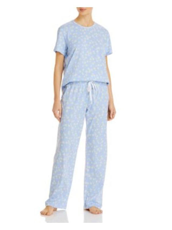 AQUA Light Blue Floral Short Sleeve Lounge Sleepwear Pajamas Supply