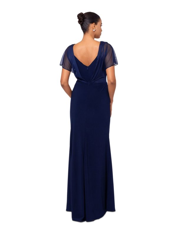 B&A  BY BETSY & ADAM Womens Zippered Flutter Sleeve Surplice Neckline Full-Length Evening Sheath Dress Online now