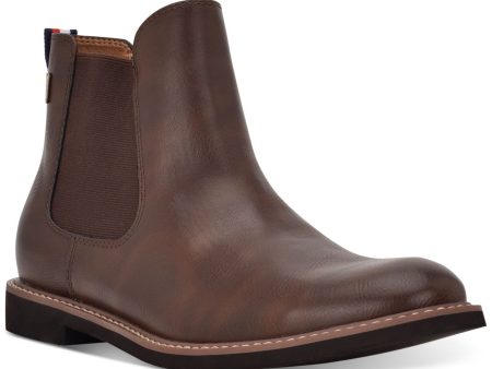 TOMMY HILFIGER Mens Brown Pull Tab Goring Cushioned Greene Round Toe Block Heel Chelsea M on Sale