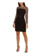 AIDAN Womens Black Zippered Lined Sequined Mesh Trim Keyhole Back Long Sleeve Boat Neck Above The Knee Party Sheath Dress Online