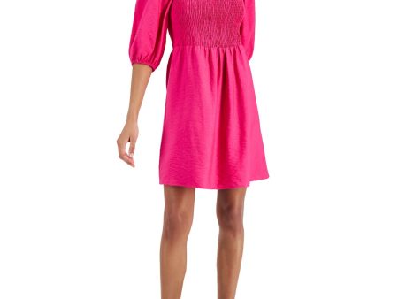 BAR III Womens Smocked Pouf Sleeve Square Neck Above The Knee Fit + Flare Dress Hot on Sale