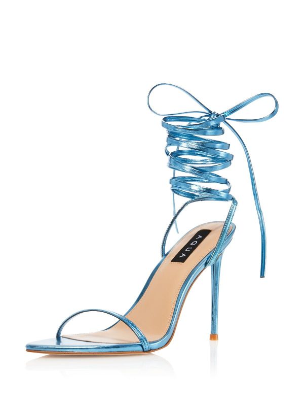 AQUA Womens Blue Wrapping Ankle Straps Padded Mandy Pointed Toe Stiletto Lace-Up Heeled Online