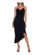 XSCAPE Womens Rhinestone Spaghetti Strap V Neck Tea-Length Party Sheath Dress Sale