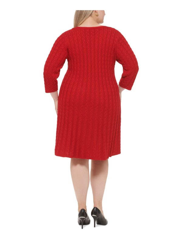 JESSICA HOWARD Womens Red 3 4 Sleeve V Neck Knee Length Wear To Work Sweater Dress Online