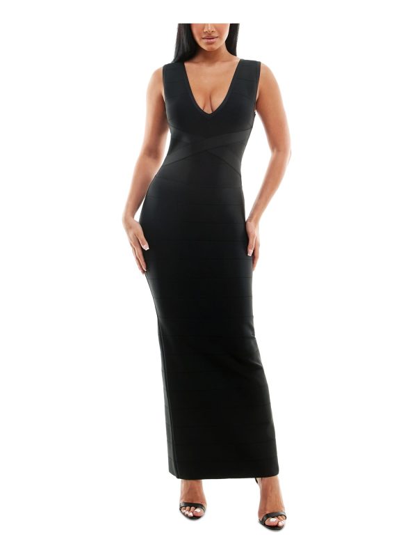 BEBE Womens Zippered Sleeveless V Neck Full-Length Cocktail Gown Dress Online Hot Sale