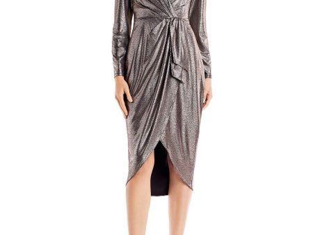 AIDAN MATTOX Womens Zippered Long Sleeve V Neck Above The Knee Evening Faux Wrap Dress For Sale