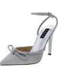 AQUA Womens Silver Padded Glitter Embelished Ankle Strap Bow Accent Pointed Toe Block Heel Buckle Dress Heels Shoes M Sale