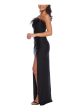 B DARLIN Womens Black Ruched Zippered Feather Trim High-slit Lined Sleeveless Strapless Full-Length Formal Gown Dress Discount