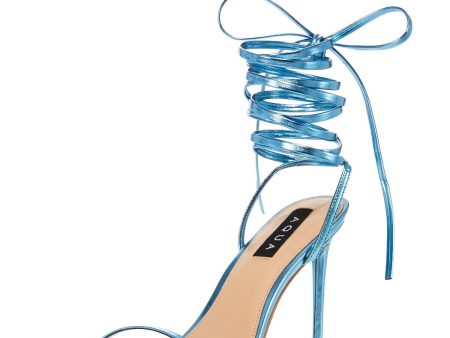 AQUA Womens Blue Wrapping Ankle Straps Padded Mandy Pointed Toe Stiletto Lace-Up Heeled M Hot on Sale