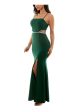 BCX DRESS Womens Green Embellished Cut Out Unlined Zippered Spaghetti Strap Square Neck Full-Length Formal Gown Dress Online