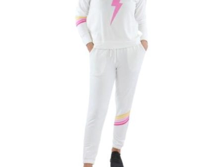 AVA & ESME White Drawstring Graphic Long Sleeve Crew Neck Lounge Sweatsuit Fashion