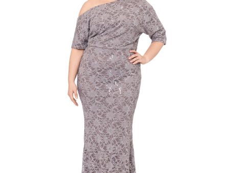 BETSY & ADAM Womens Beige Zippered Lined Elbow Sleeve Asymmetrical Neckline Full-Length Evening Mermaid Dress Online