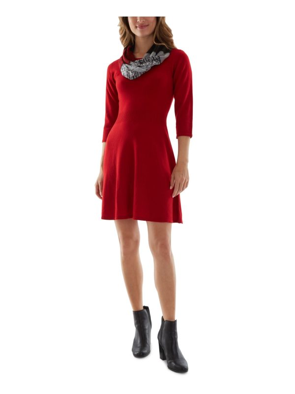 BCX DRESS Womens Ribbed 3 4 Sleeve Round Neck Short Sweater Dress Online now