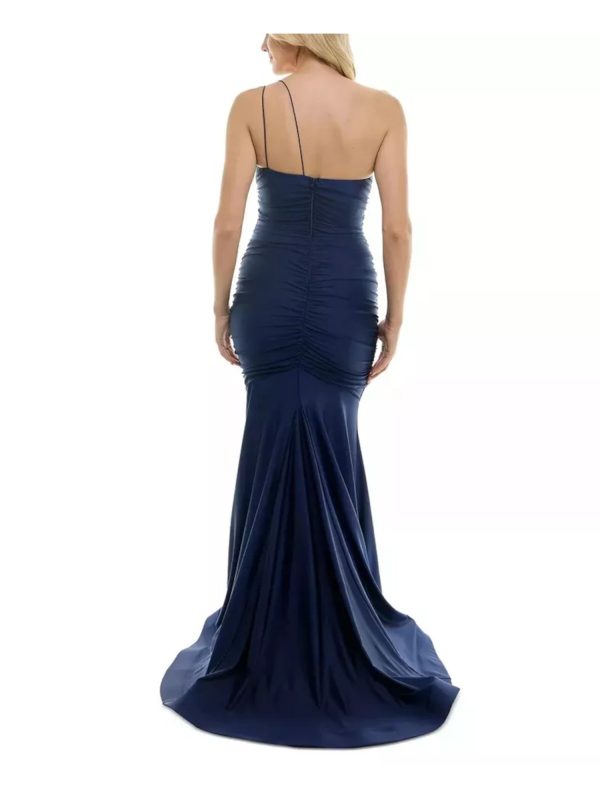 B DARLIN Womens Zippered Spaghetti Strap Asymmetrical Neckline Full-Length Prom Gown Dress Sale