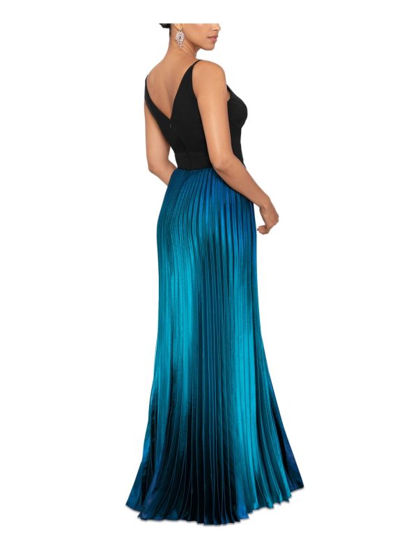 BETSY & ADAM Womens Black Zippered Pleated V-back Ombre Skirt Padded Cups Sleeveless V Neck Full-Length Evening Gown Dress Discount