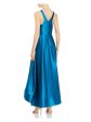 AIDAN MATTOX Womens Blue Ruffled Sleeveless Crew Neck Maxi Evening Hi-Lo Dress on Sale