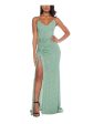 B DARLIN Womens Green Glitter Ruched Open Strappy Back Pull-on Printed Spaghetti Strap V Neck Full-Length Evening Gown Dress Online now