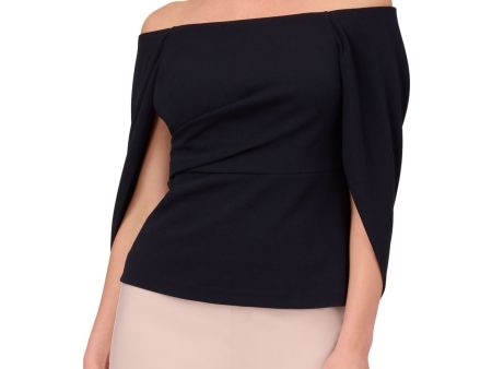 ADRIANNA PAPELL Womens Navy Zippered Cape Sleeve Off Shoulder Evening Top Online Sale