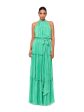 BETSY & ADAM Womens Green Pleated Belted Ruffled Zippered Lined Sleeveless Halter Full-Length Cocktail Gown Dress Online Hot Sale