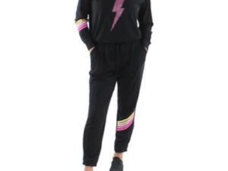 AVA & ESME Black Drawstring Graphic Long Sleeve Crew Neck Lounge Sweatsuit on Sale