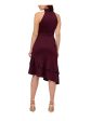 ADRIANNA PAPELL Womens Purple Ruched Zippered Double Ruffled Asymmetric Hem Sleeveless Halter Below The Knee Party Fit + Flare Dress For Discount