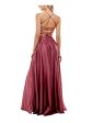 B DARLIN Womens Burgundy Slitted Lace Up Back Spaghetti Strap Scoop Neck Full-Length Evening Fit + Flare Dress Discount