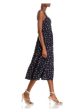 AQUA Womens Navy Lined Smocked Back Tiered Skirt Printed Sleeveless Sweetheart Neckline Midi Fit + Flare Dress Discount