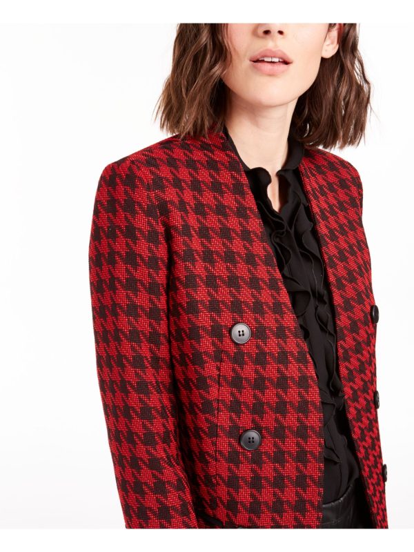 BAR III Womens Black Houndstooth Evening Blazer Jacket For Sale