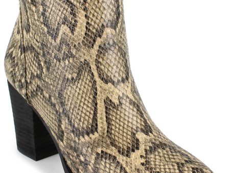 ZIGI SOHO Womens Brown Snake Skin Harlan Almond Toe Block Heel Zip-Up Boots Shoes M Online Sale