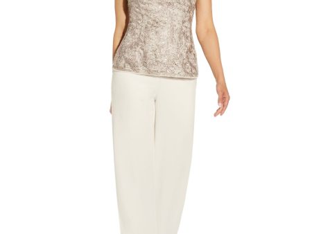 ADRIANNA PAPELL Womens Beige Sequined V-back Floral Sleeveless Crew Neck Wear To Work Top Online Hot Sale