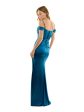 B DARLIN Womens Teal Cold Shoulder Zippered Boned Bodice Pleated High Slit Short Sleeve Cowl Neck Full-Length Evening Gown Dress Supply