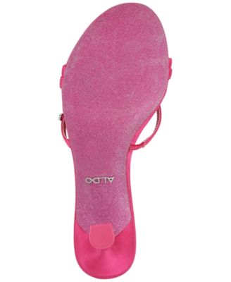 ALDO Womens Pink Logo Footbed Padded Strappy Embellished Goring Barbiemule Round Toe Kitten Heel Slip On Dress Heeled B Fashion