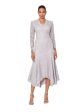 BETSY & ADAM Womens Beige Zippered Lined Asymmetrical Hem Long Sleeve V Neck Midi Evening Sheath Dress Hot on Sale