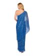 ADRIANNA PAPELL Womens Blue Embellished Zippered Draped Sleeve Slitted Lined Asymmetrical Neckline Full-Length Formal Sheath Dress Hot on Sale