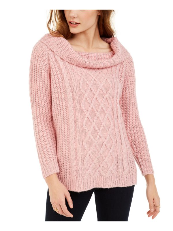 NO COMMENT Womens Pink Textured Printed Long Sleeve Off Shoulder Top Sale