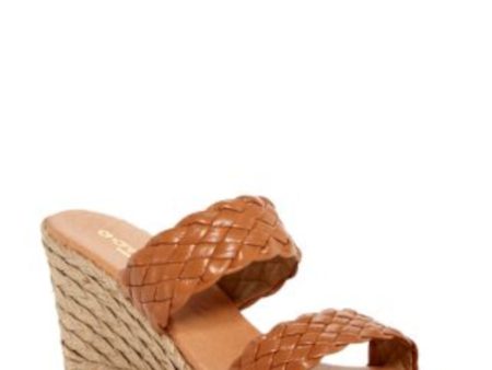 ANDRE ASSOUS Womens Brown Woven Padded Aria Open Toe Wedge Slip On Leather Espadrille Shoes For Cheap